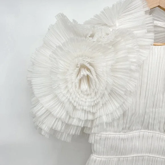 Aje. Dress Gown Expressive Pleated Maxi Dress Wedding Bride Puff Sleeve White 4 - Picture 7 of 14